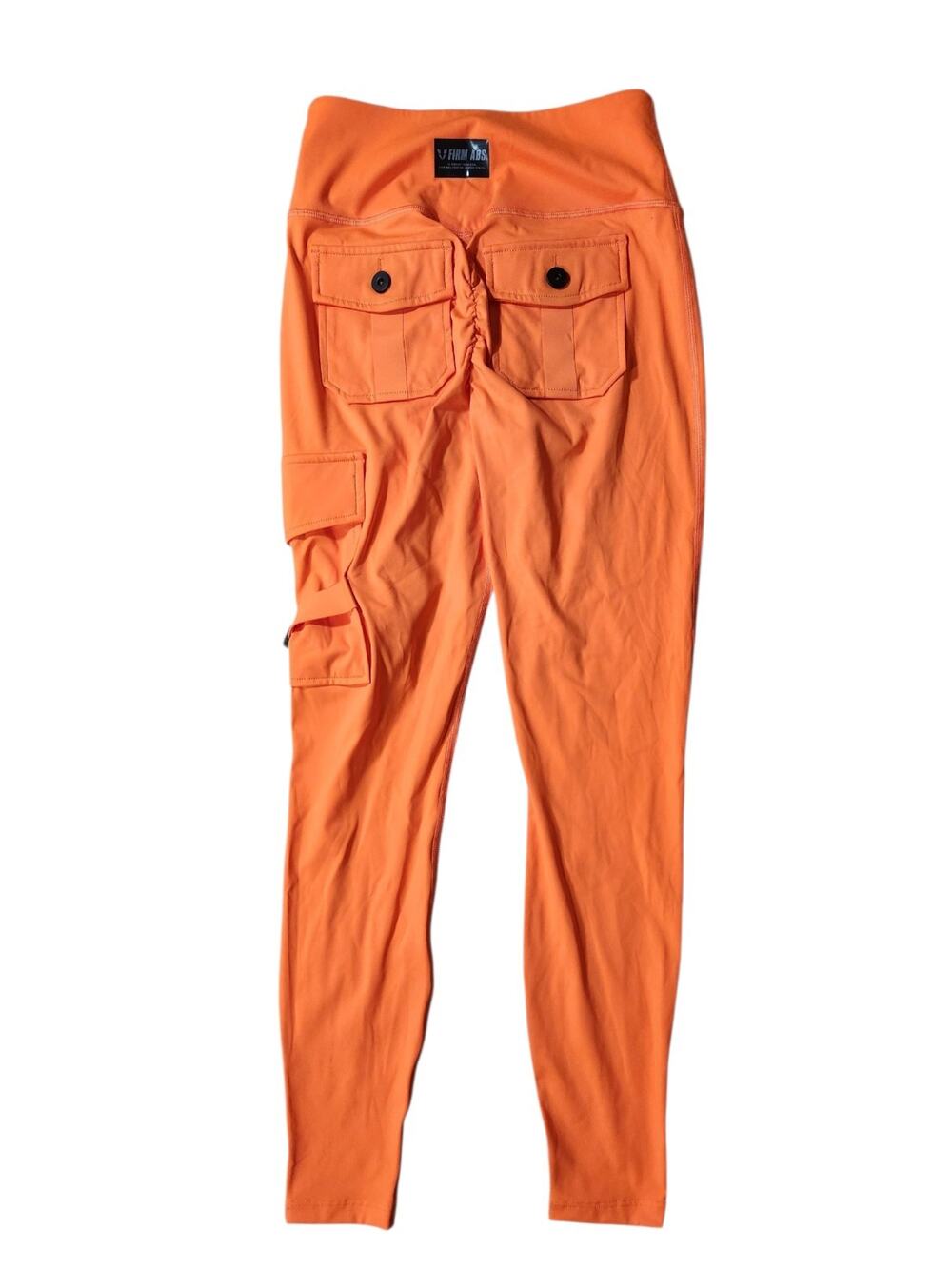 Firm Abs Leggings Women SZ XS Cargo Fitness Pockets Stretch Scrunch Butt Orange